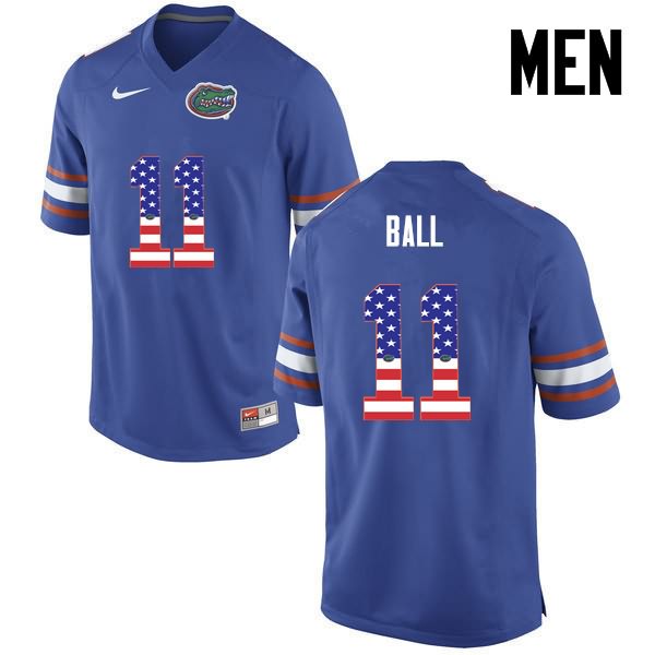 Men's NCAA Florida Gators Neiron Ball #11 Stitched Authentic USA Flag Fashion Nike Blue College Football Jersey RTP8765EY